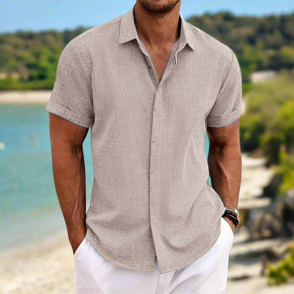 Men’s Short-Sleeve Shirt - Relaxed Fit - Breathable Blend - Button-Down Casual Style