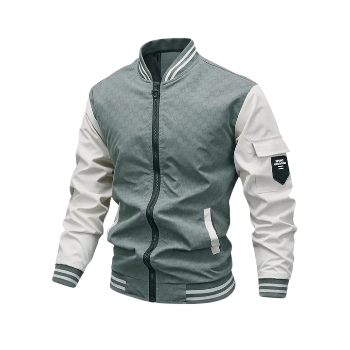 Men’s Bomber Jacket - Regular Fit - Striped Ribbed Trim - Zipper Front - Sleeve Pocket