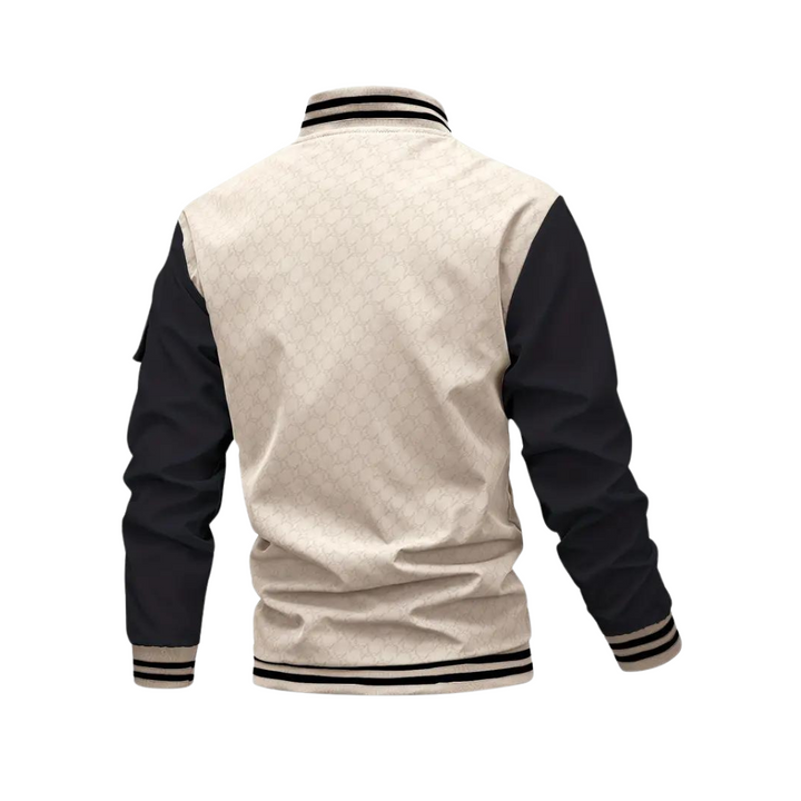 Men’s Bomber Jacket - Regular Fit - Striped Ribbed Trim - Zipper Front - Sleeve Pocket