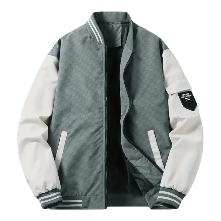 Men’s Bomber Jacket - Regular Fit - Striped Ribbed Trim - Zipper Front - Sleeve Pocket