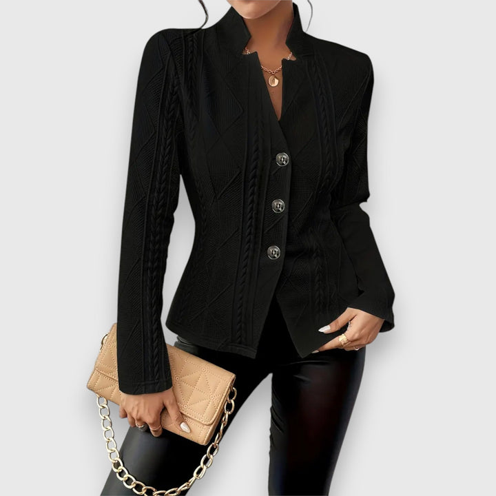 Women’s Tailored Jacket – Structured Fit – Soft Knit – Button Front – Hip Length