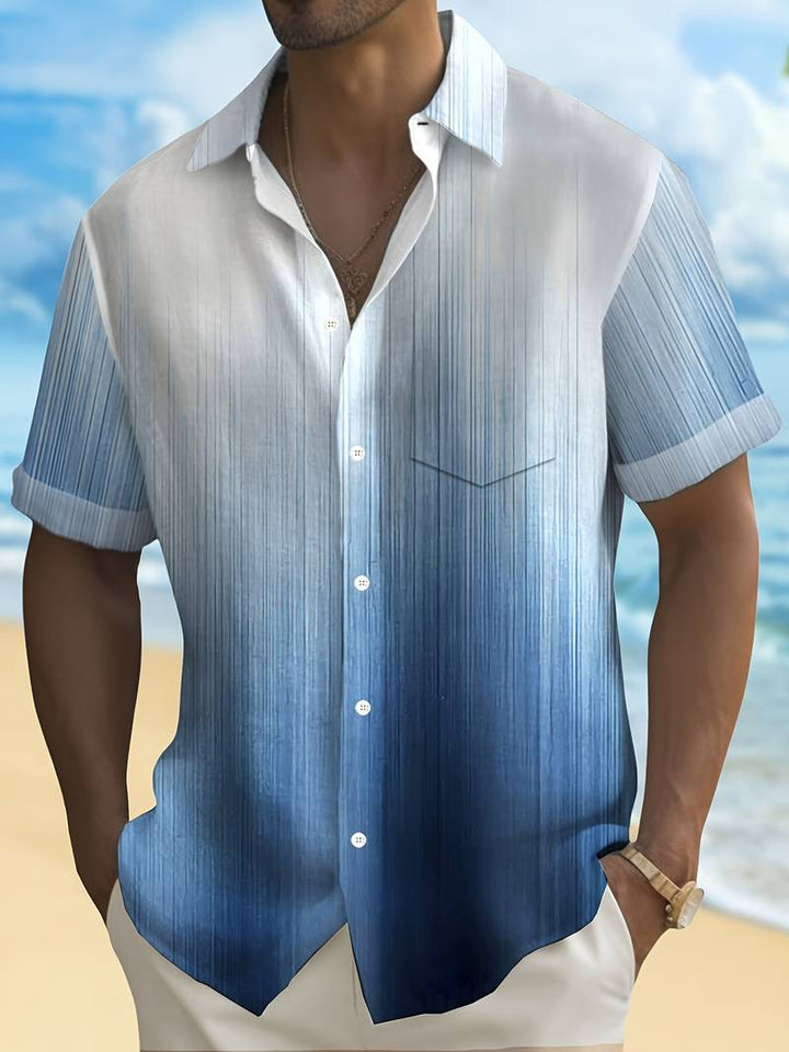 Men’s Short-Sleeve Button-Up Shirt - Gradient Pattern - Lightweight Casual Fit