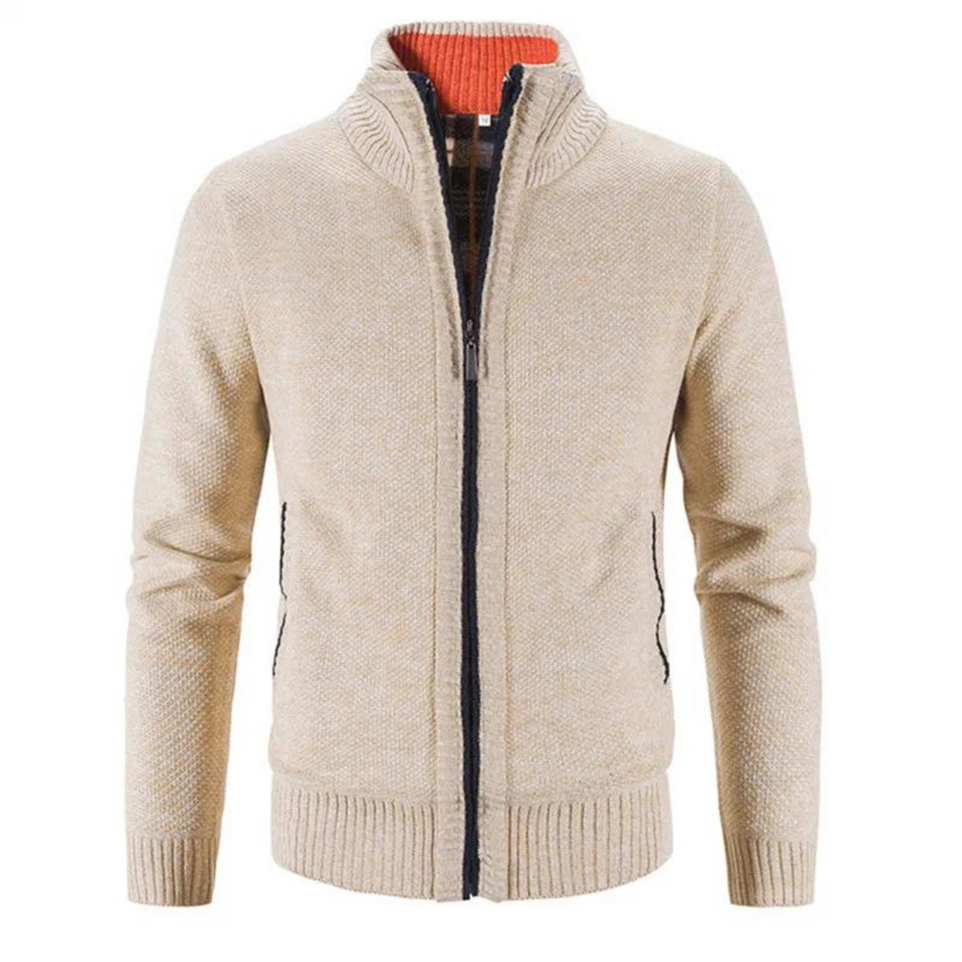 Men’s Cardigan – Soft Knit – Structured Fit – Zipper Front – Mock Neck – Ribbed Cuffs