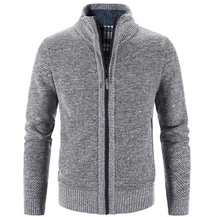 Men’s Cardigan – Soft Knit – Structured Fit – Zipper Front – Mock Neck – Ribbed Cuffs