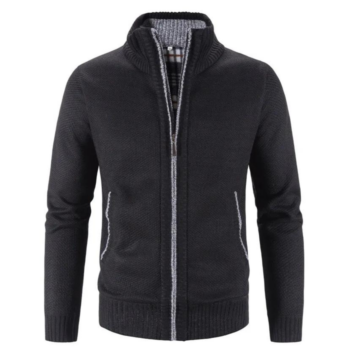 Men’s Cardigan – Soft Knit – Structured Fit – Zipper Front – Mock Neck – Ribbed Cuffs