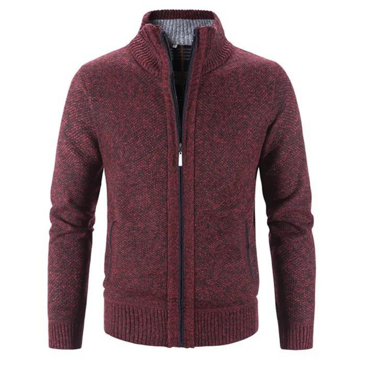 Men’s Cardigan – Soft Knit – Structured Fit – Zipper Front – Mock Neck – Ribbed Cuffs