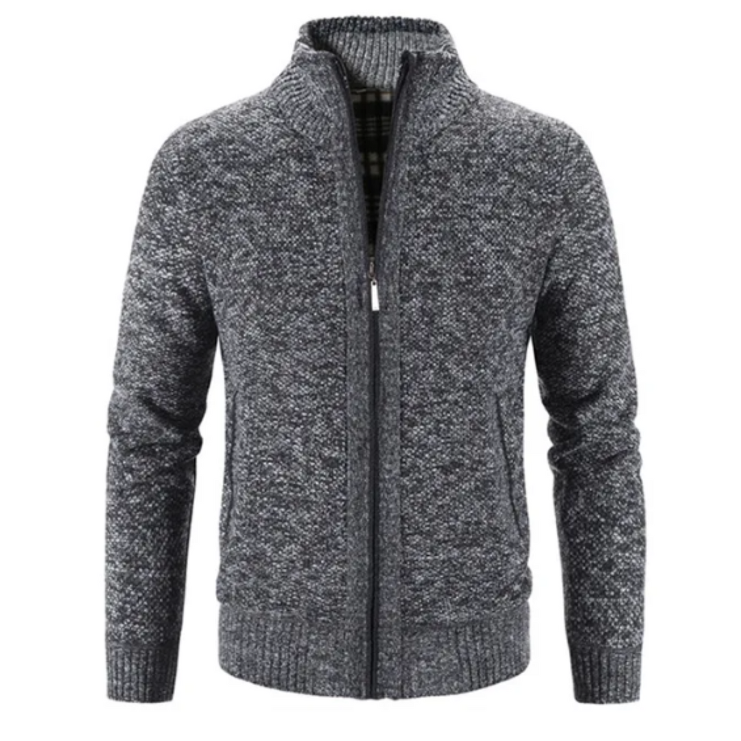 Men’s Cardigan – Soft Knit – Structured Fit – Zipper Front – Mock Neck – Ribbed Cuffs