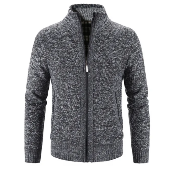 Men’s Cardigan – Soft Knit – Structured Fit – Zipper Front – Mock Neck – Ribbed Cuffs