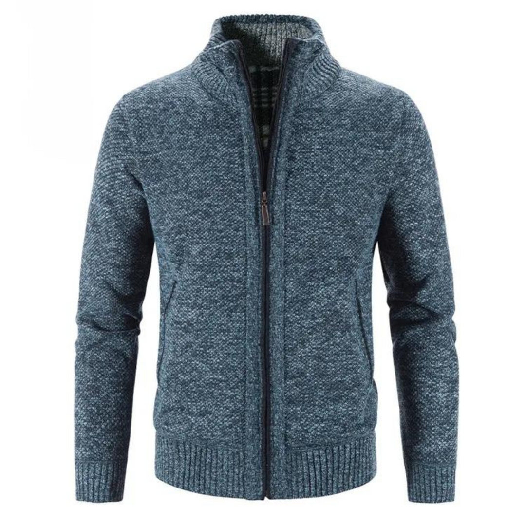 Men’s Cardigan – Soft Knit – Structured Fit – Zipper Front – Mock Neck – Ribbed Cuffs