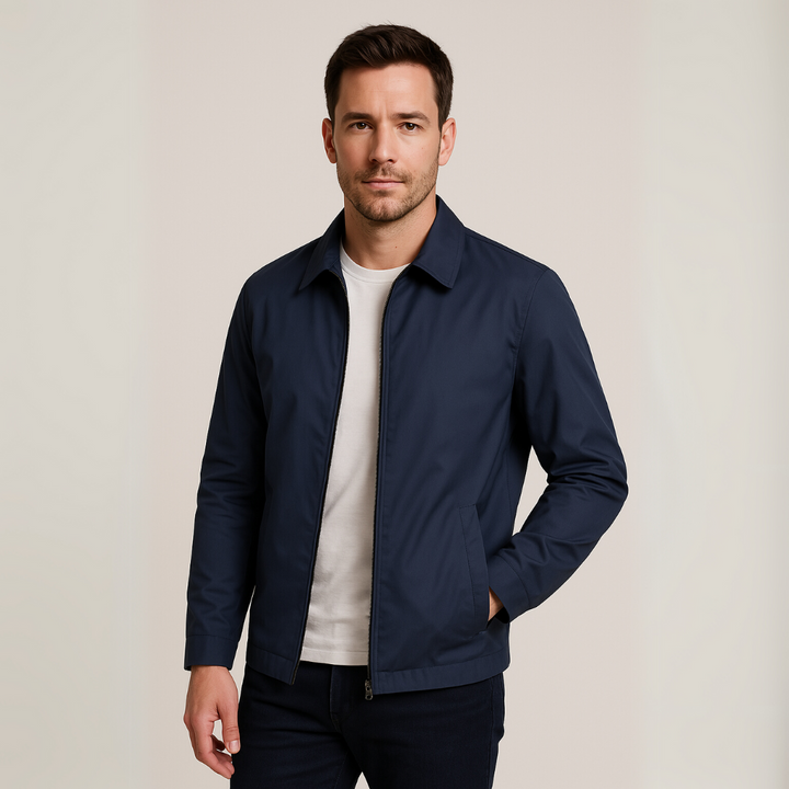 Men’s Lightweight Jacket – Tailored Fit – Zipper Front – Shirt Collar