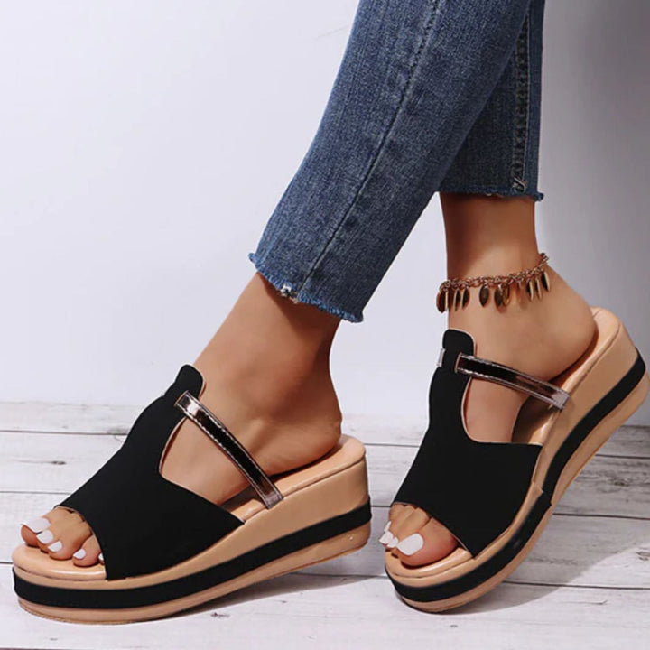 Women’s Wedge Sandals – Slip-On – Open Toe – Soft Upper – Casual Comfort Fit