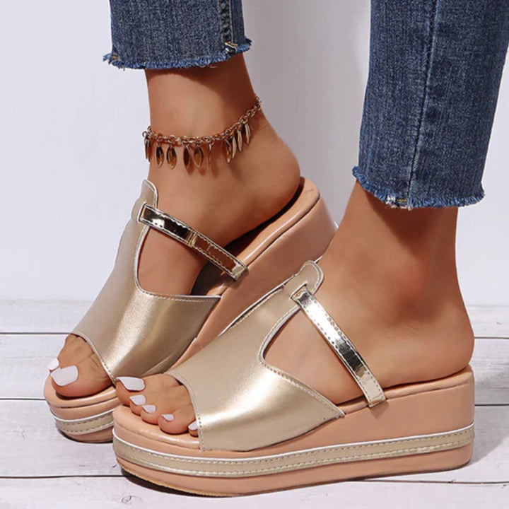 Women’s Wedge Sandals – Slip-On – Open Toe – Soft Upper – Casual Comfort Fit
