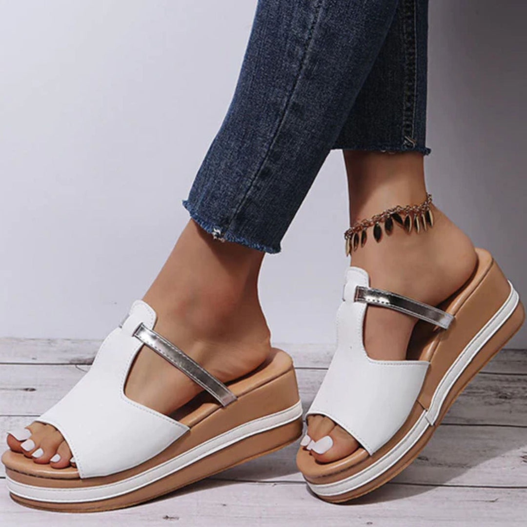 Women’s Wedge Sandals – Slip-On – Open Toe – Soft Upper – Casual Comfort Fit