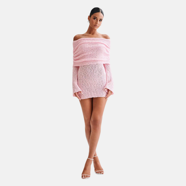 Women’s Knit Dress – Off-Shoulder – Slim Fit – Long Sleeve – Soft Textured Fabric