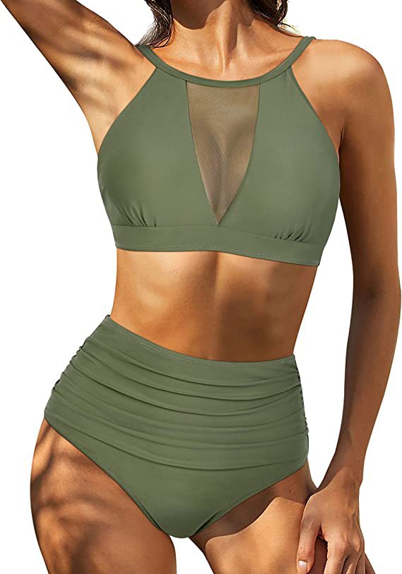 Women’s Bikini Set - High Waist - Lace-Up Top - Hollow Out Detail - Breathable Blend