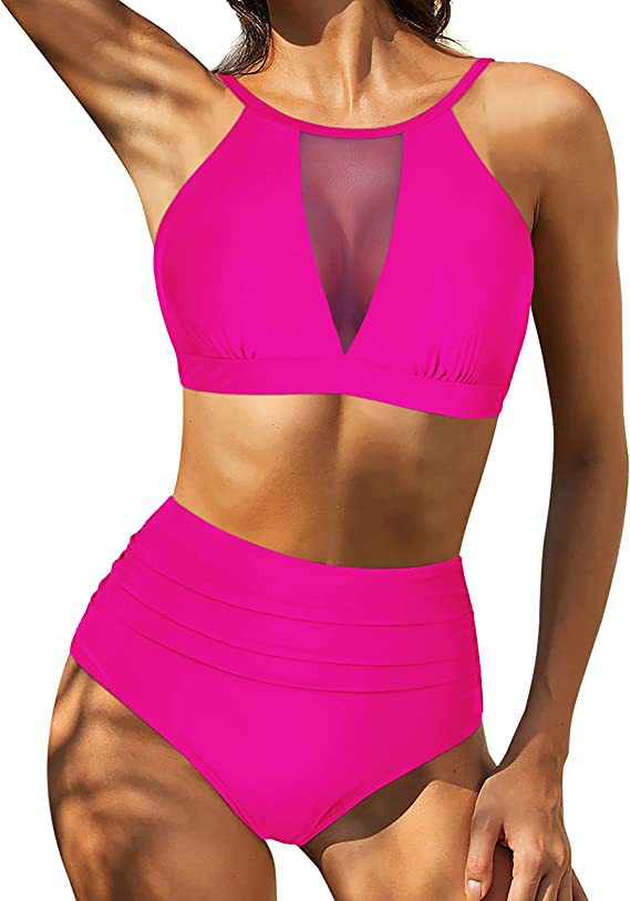 Women’s Bikini Set - High Waist - Lace-Up Top - Hollow Out Detail - Breathable Blend