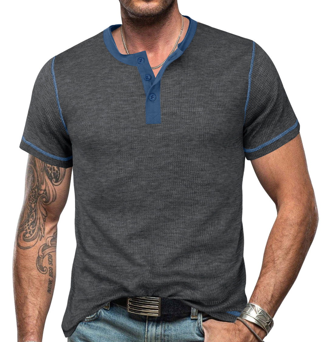 Men’s Henley Shirt – Slim Fit – Cotton – Ribbed Texture – Short Sleeve Casual Wear