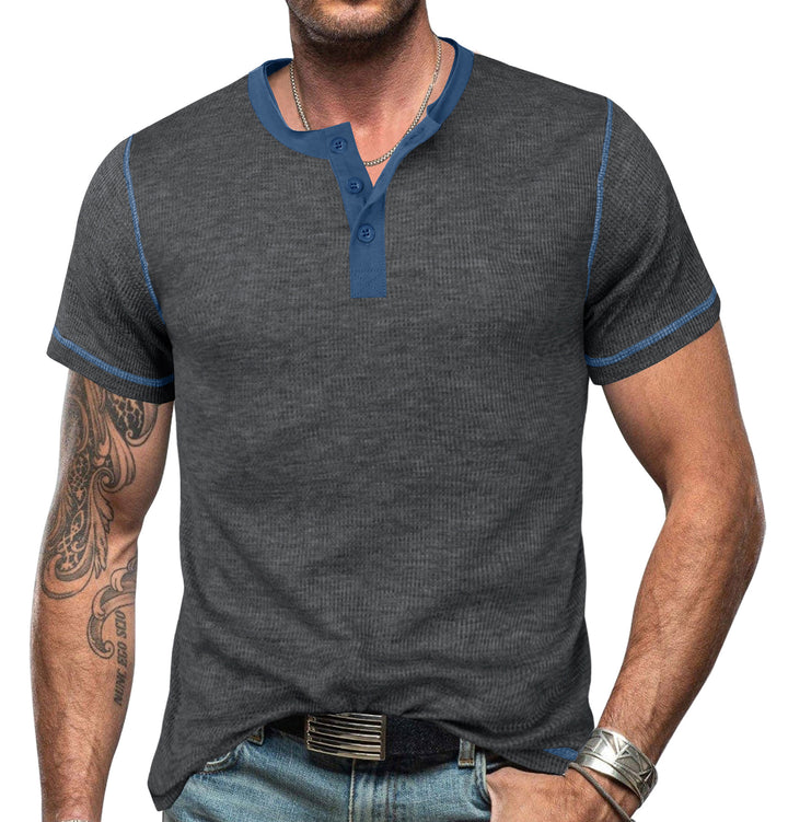 Men’s Henley Shirt – Slim Fit – Cotton – Ribbed Texture – Short Sleeve Casual Wear