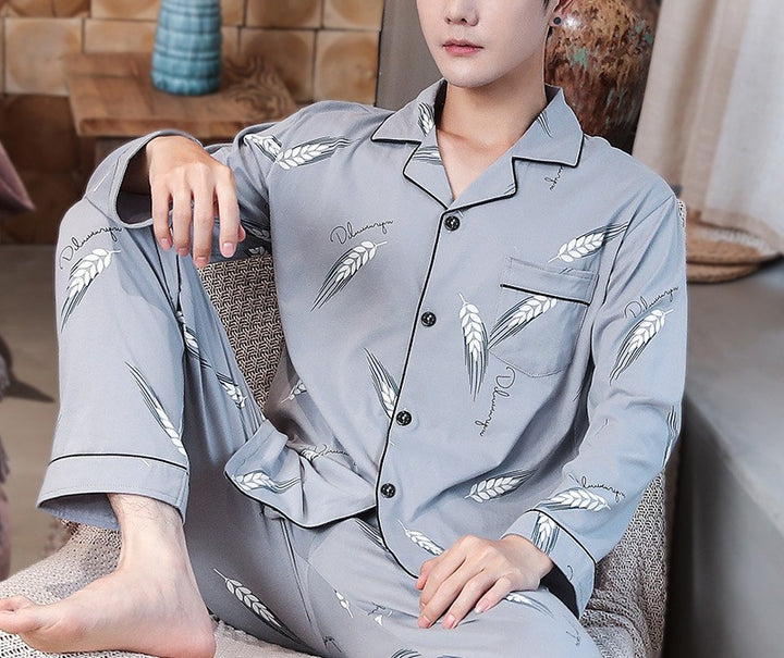 Men’s Pajama Set – Relaxed Fit – Soft Cotton – Long Sleeve Button-Up – Full Length
