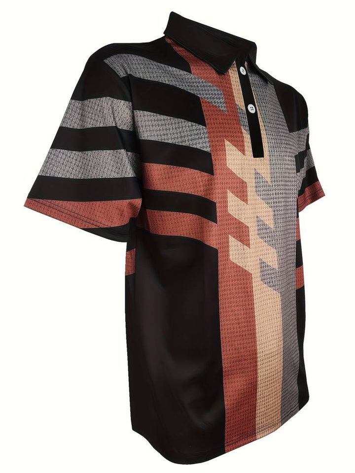Men’s Polo Shirt - Textured Fabric - Geometric Abstract Pattern - Short Sleeve