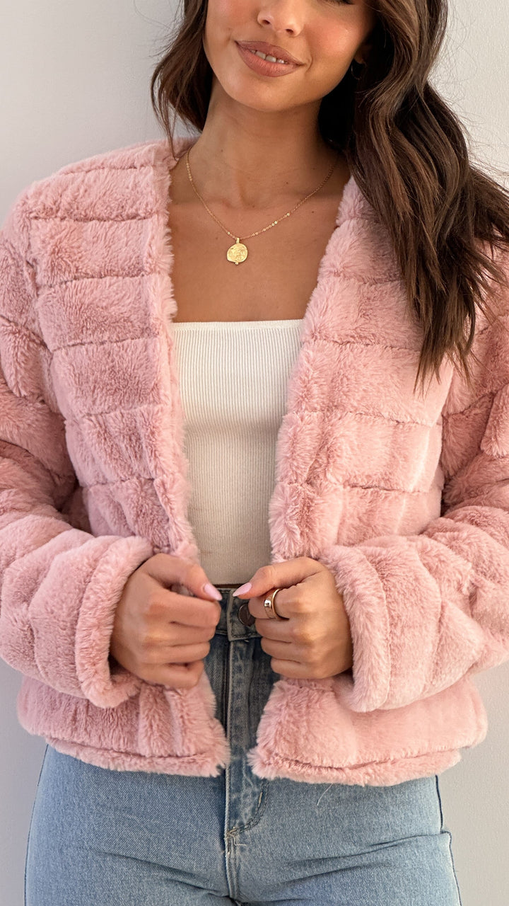 Women’s Crop Jacket - Faux Fur - Quilted Open Front - Structured Fit Cozy Layer