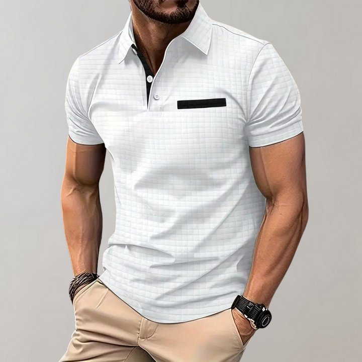 Men’s Polo Shirt - Slim Fit - Soft Knit - Textured Design - Contrast Trim Casual Style