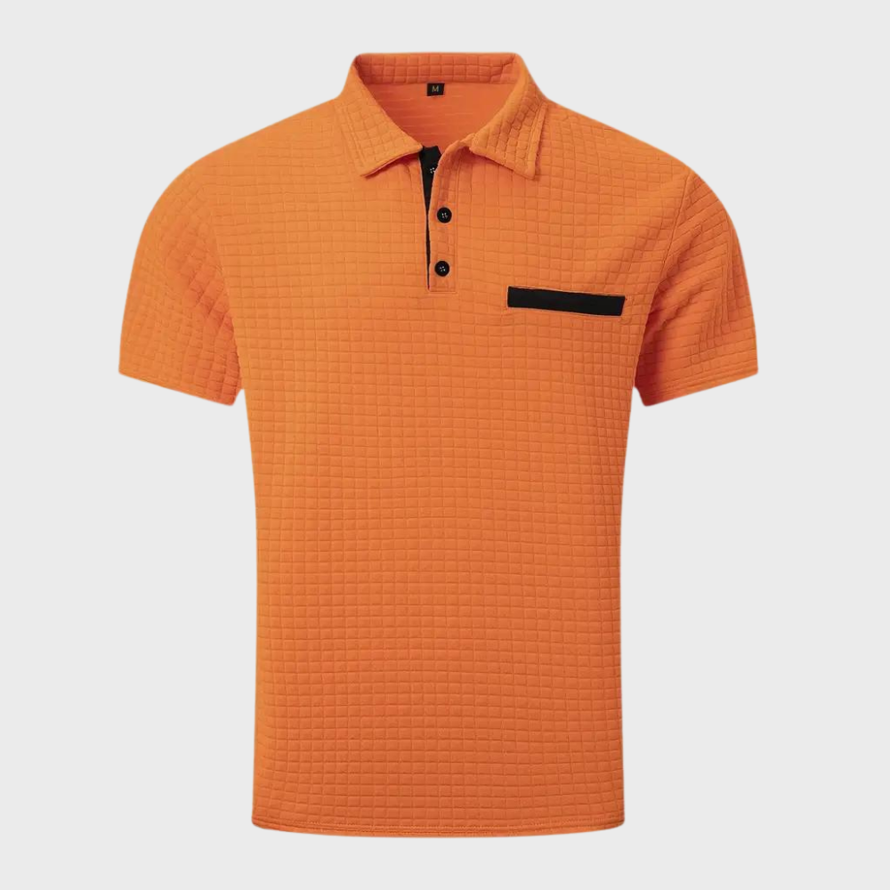 Men’s Polo Shirt - Slim Fit - Soft Knit - Textured Design - Contrast Trim Casual Style