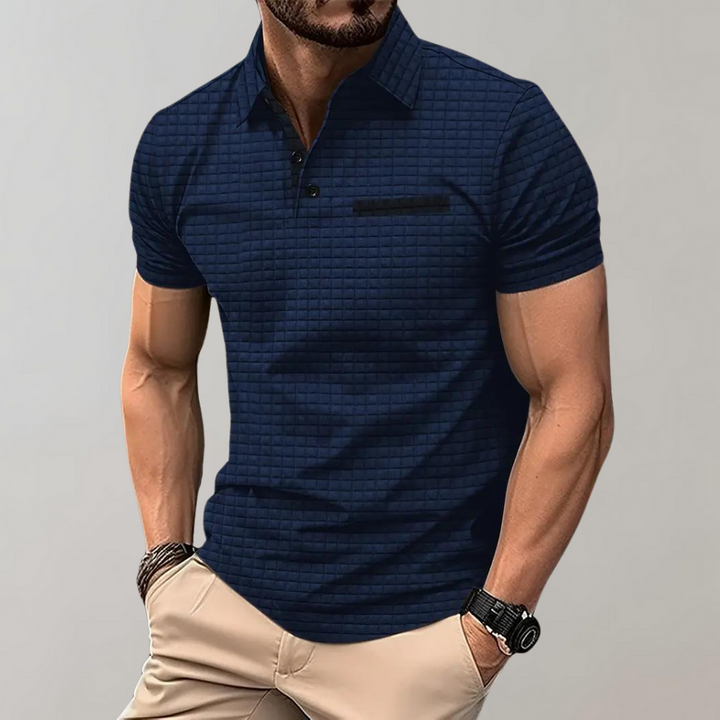 Men’s Polo Shirt - Slim Fit - Soft Knit - Textured Design - Contrast Trim Casual Style