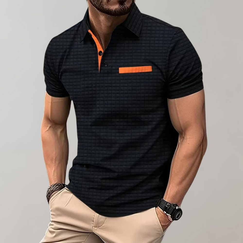 Men’s Polo Shirt - Slim Fit - Soft Knit - Textured Design - Contrast Trim Casual Style