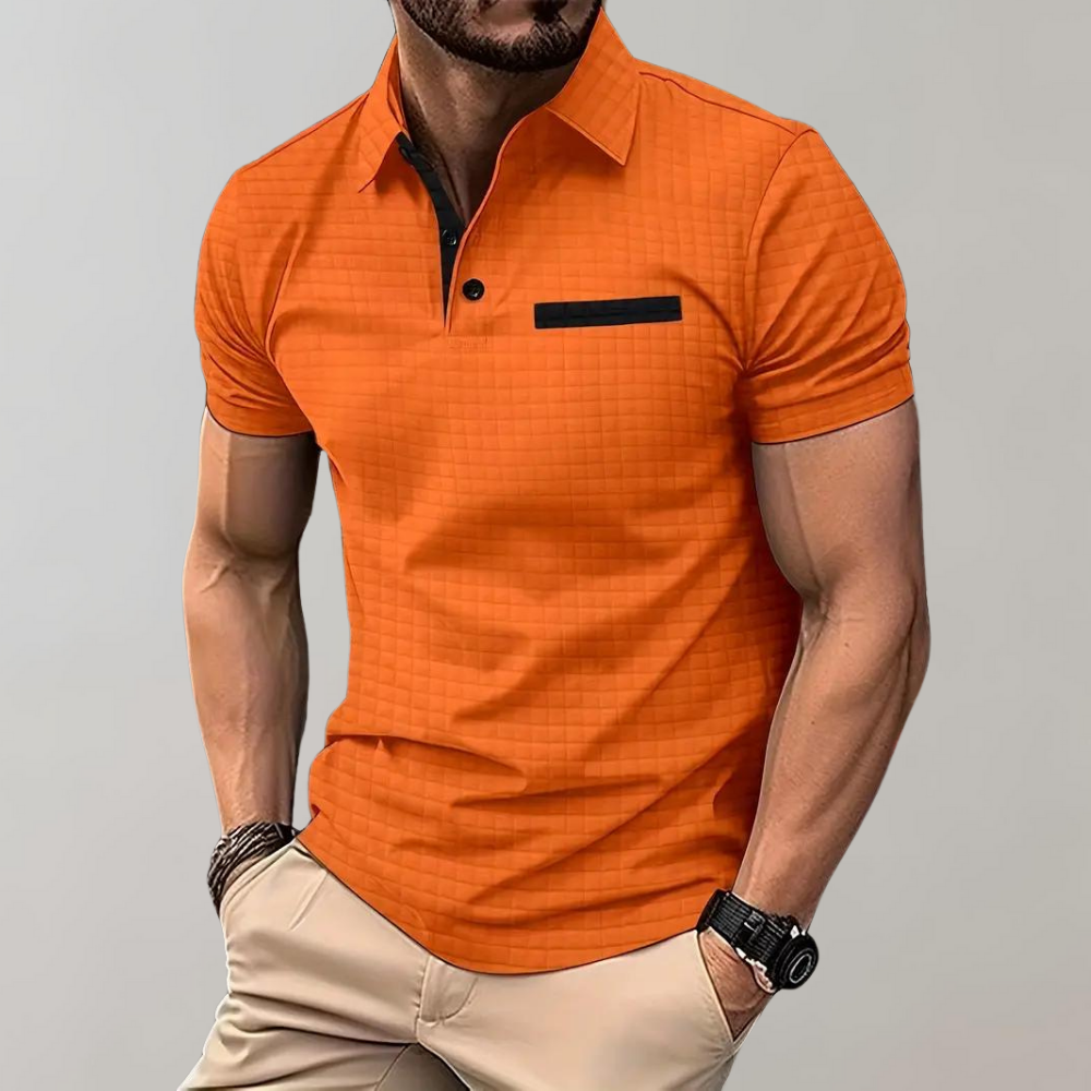 Men’s Polo Shirt - Slim Fit - Soft Knit - Textured Design - Contrast Trim Casual Style