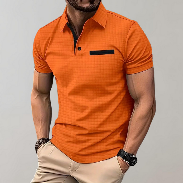 Men’s Polo Shirt - Slim Fit - Soft Knit - Textured Design - Contrast Trim Casual Style