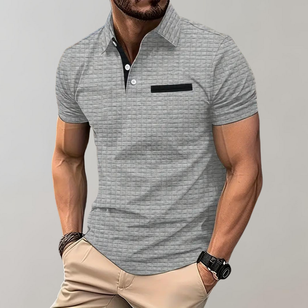 Men’s Polo Shirt - Slim Fit - Soft Knit - Textured Design - Contrast Trim Casual Style