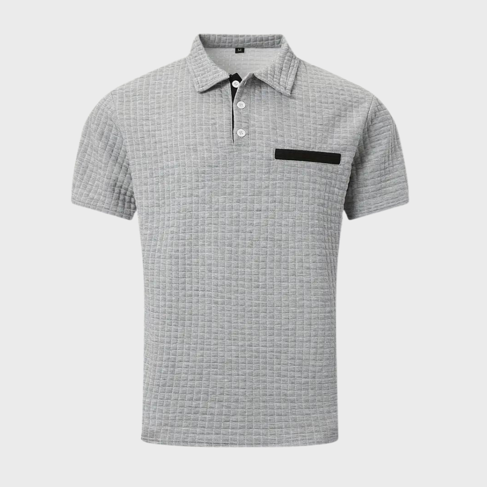 Men’s Polo Shirt - Slim Fit - Soft Knit - Textured Design - Contrast Trim Casual Style