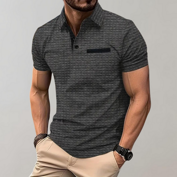 Men’s Polo Shirt - Slim Fit - Soft Knit - Textured Design - Contrast Trim Casual Style