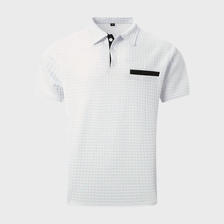 Men’s Polo Shirt - Slim Fit - Soft Knit - Textured Design - Contrast Trim Casual Style
