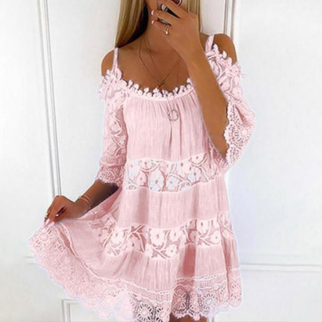 Women’s Off-Shoulder Dress – Flowy Fit – Lace Detailing – Breathable Blend Fabric