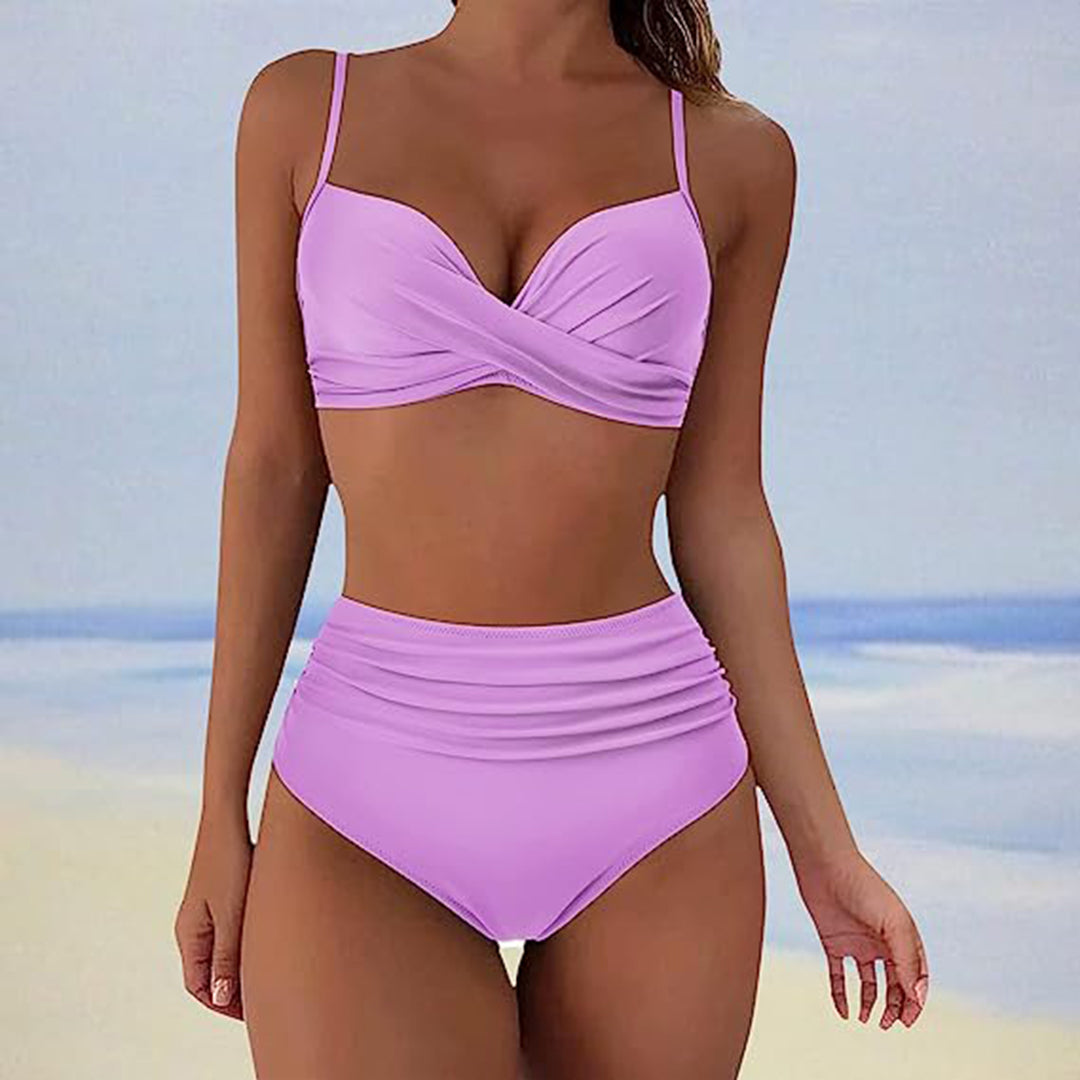 Women’s Bikini Set – High Waist – Padded Cups – Cross Front – Adjustable Straps – Breathable Blend