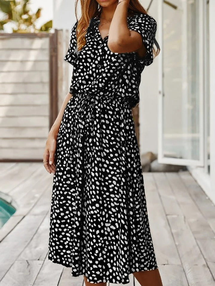 Women’s Midi Dress - Relaxed Fit - Breathable Blend - Button Front - Adjustable Waist