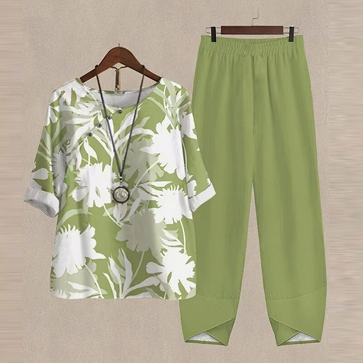 Women’s Two-Piece Set – Relaxed Fit – Breathable Blend – Short Sleeve Top & Wide-Leg Pants