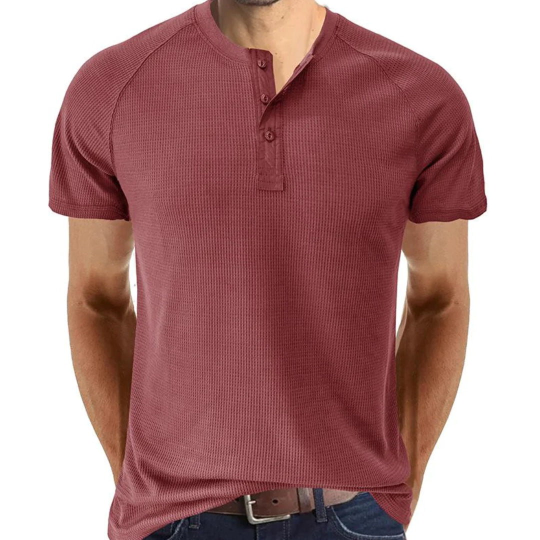 Men’s Henley Shirt - Slim Fit - Soft Knit - Short Sleeve - Breathable Casual Wear