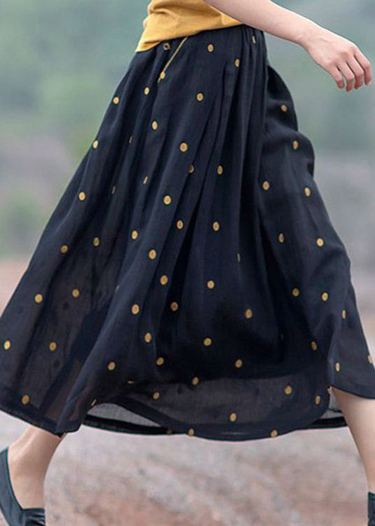Women’s Midi Skirt – Natural Fibers – Relaxed Fit – Retro Dot Print – With Pockets