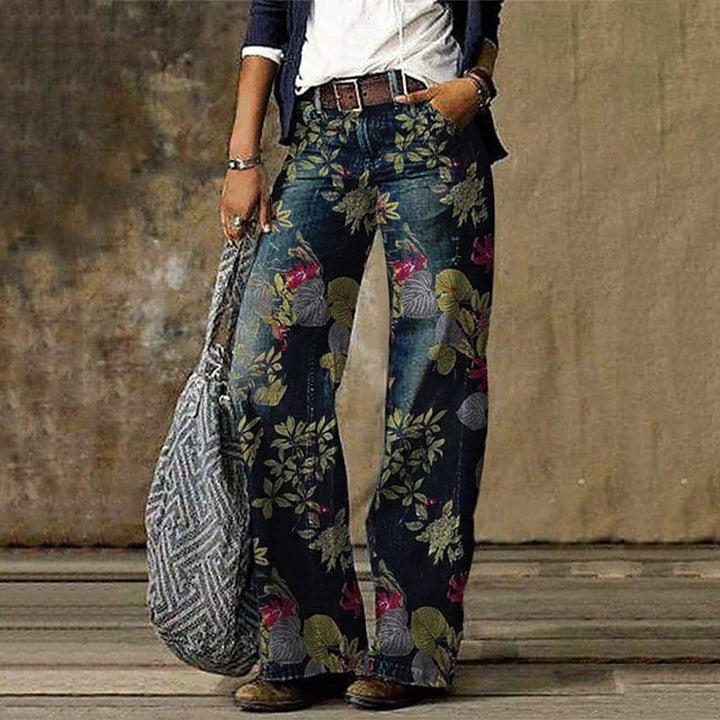 Women’s Wide-Leg Trousers – High Waisted – Floral Print – Breathable Blend – Relaxed Fit
