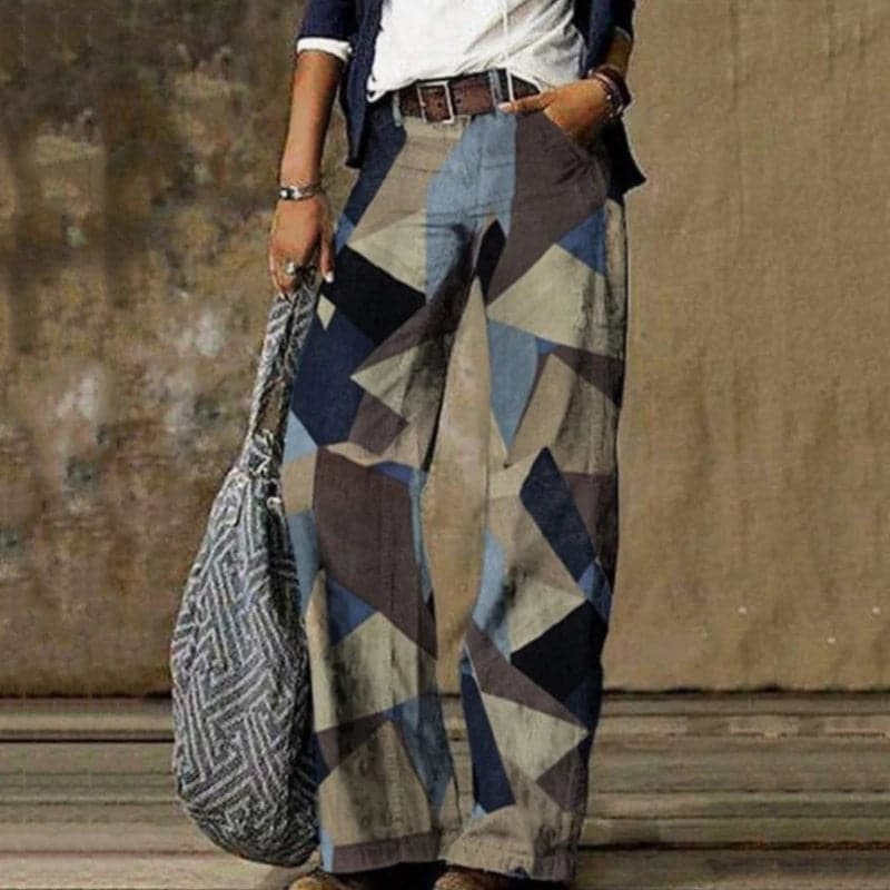 Women’s Wide-Leg Trousers – High Waisted – Floral Print – Breathable Blend – Relaxed Fit