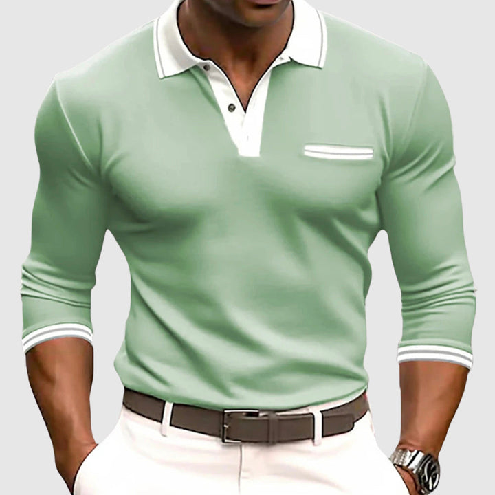 Men's Long Sleeve Shirt - Slim Fit - Breathable Feel - Polo Collar - Chest Pocket