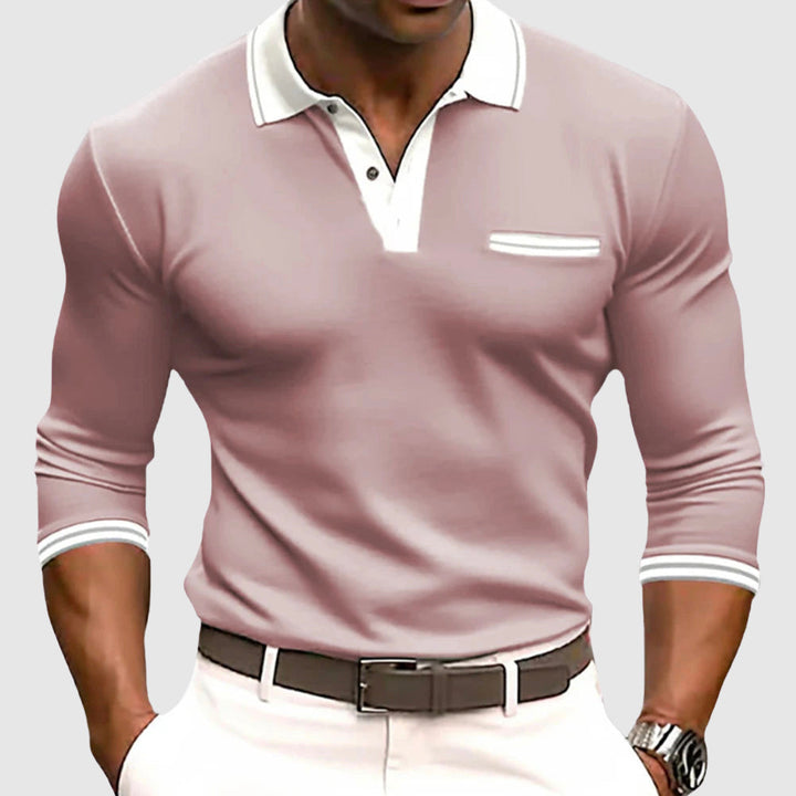 Men's Long Sleeve Shirt - Slim Fit - Breathable Feel - Polo Collar - Chest Pocket