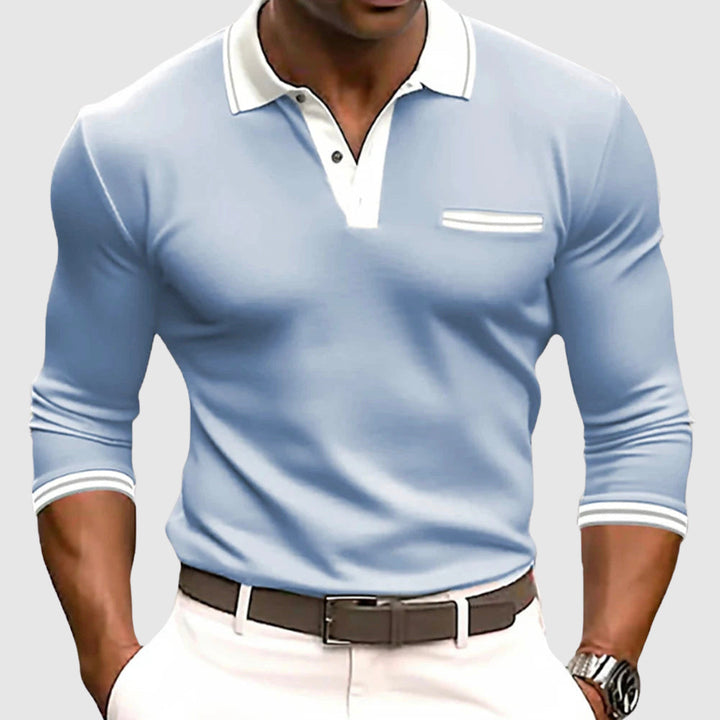 Men's Long Sleeve Shirt - Slim Fit - Breathable Feel - Polo Collar - Chest Pocket