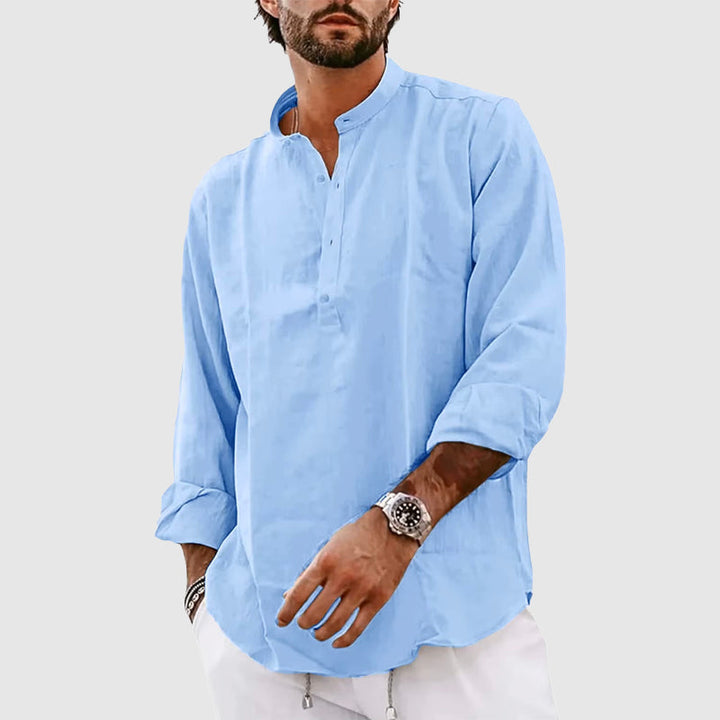 Men’s Henley Shirt – Relaxed Fit – Long Sleeve – Band Collar – Breathable Natural Fibers