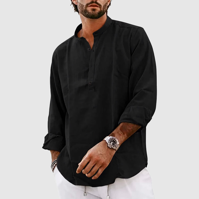 Men’s Henley Shirt – Relaxed Fit – Long Sleeve – Band Collar – Breathable Natural Fibers