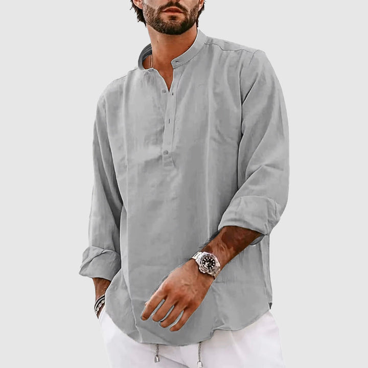 Men’s Henley Shirt – Relaxed Fit – Long Sleeve – Band Collar – Breathable Natural Fibers