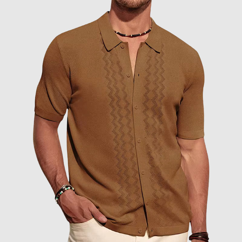 Men’s Knitted Shirt – Relaxed Fit – Soft Knit – Short Sleeve – Button-Up Casual Style